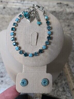 New Mariana Turquoise Crystal Tennis Bracelet and Stud Earrings Set